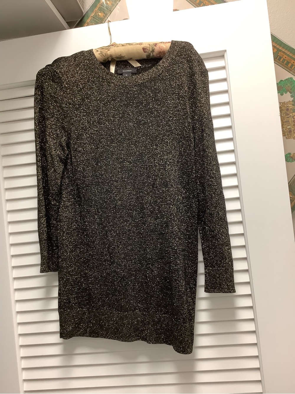 Halogen Metallic Gold and Black Long Sleeve Knit Dress